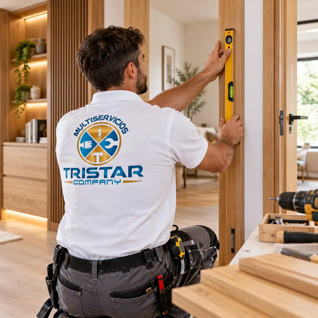 Carpintería, puertas y muebles en Zaragoza Carpintero instalando puertas y elementos de madera durante una reforma en Zaragoza