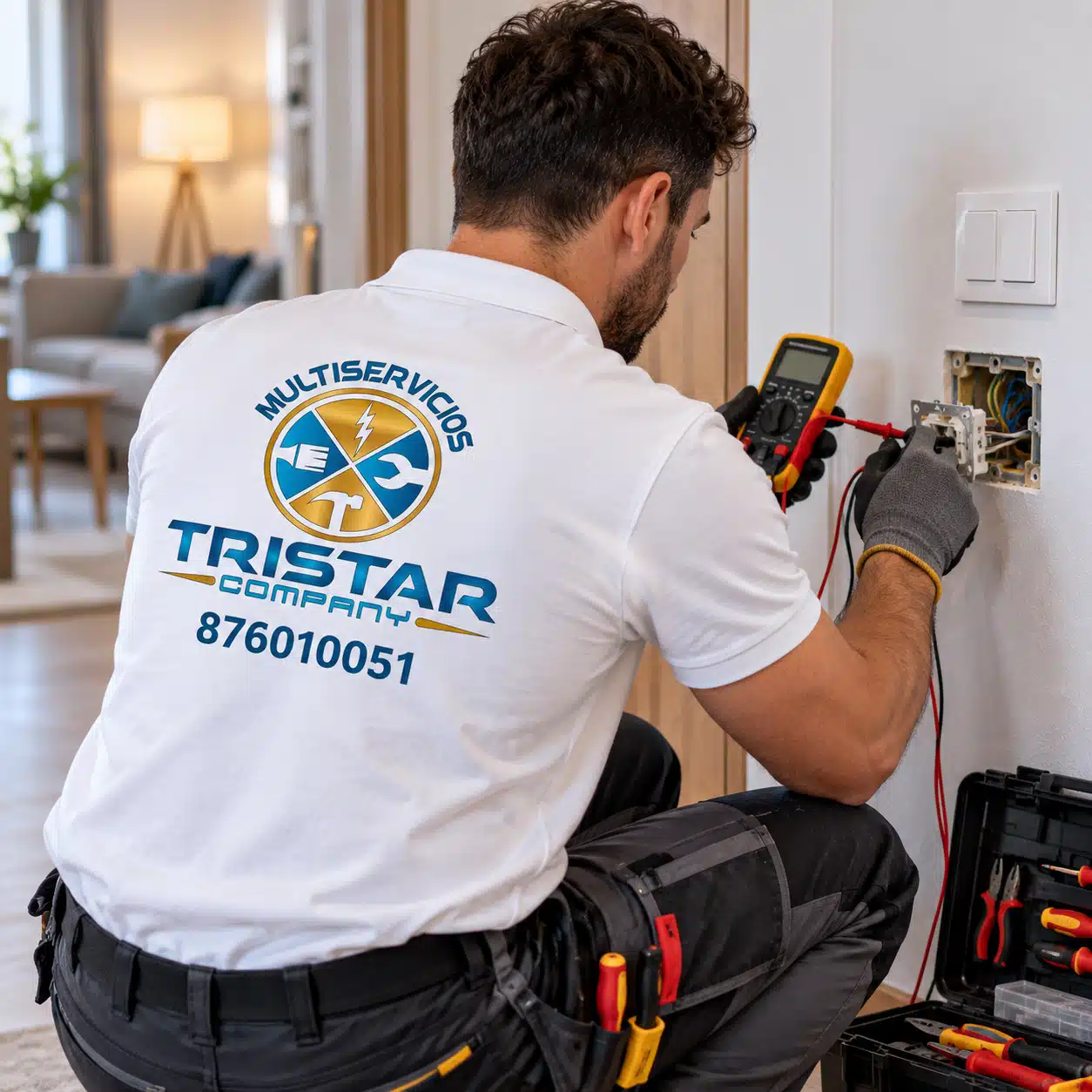 Electricistas en Zaragoza para averías eléctricas Electricista de Multiservicios Tristar Company reparando una avería eléctrica en una vivienda de Zaragoza