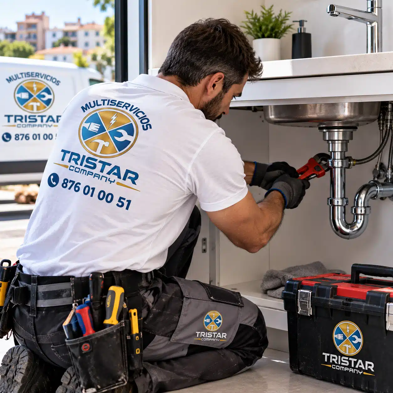 Servicios profesionales de fontaneros en Zaragoza 24 horas Especialista del equipo de fontaneros en Zaragoza instalando las tuberías de una vivienda