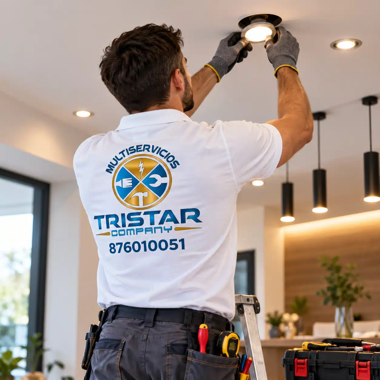 Iluminación LED y puntos de luz en Zaragoza Electricista instalando iluminación LED y puntos de luz en una vivienda de Zaragoza