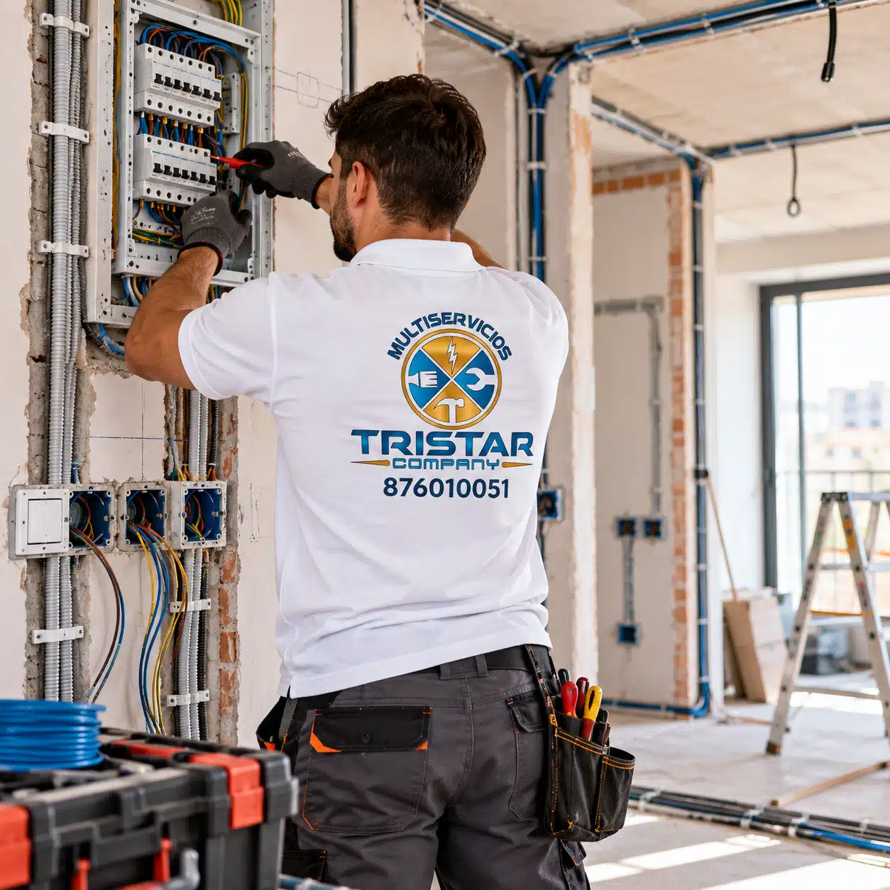 Instalaciones eléctricas nuevas y renovación de instalaciones en Zaragoza. Electricista realizando una instalación eléctrica completa durante una reforma en Zaragoza