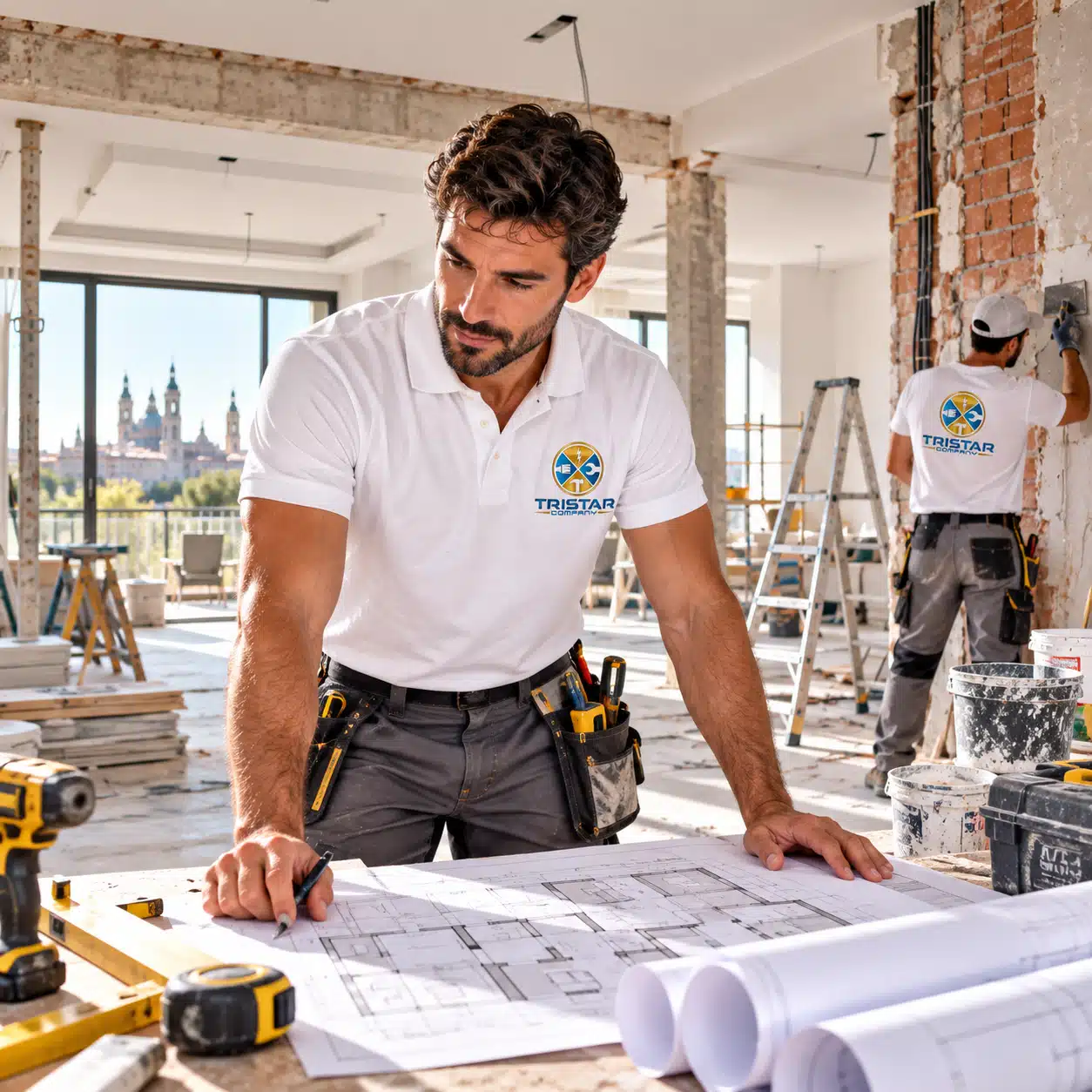 Reformas integrales en Zaragoza con presupuesto cerrado Plano de reforma integral sobre una mesa de obra en un piso de Zaragoza