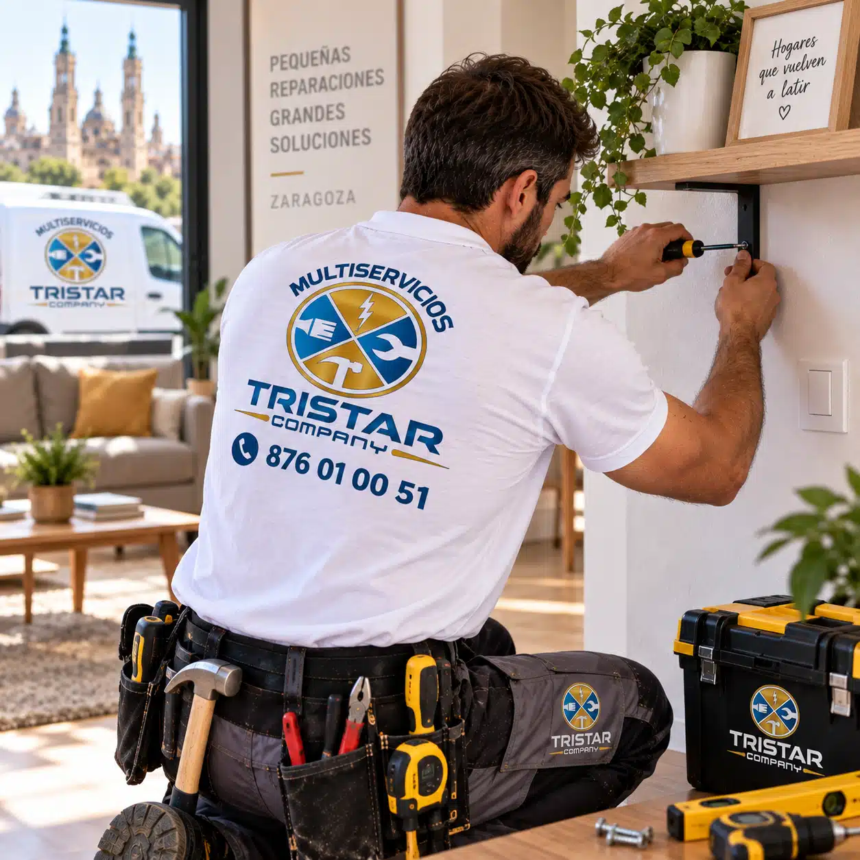 Servicios rápidos de reparaciones del hogar en Zaragoza Técnico multiasistencia realizando trabajos de reparaciones del hogar en Zaragoza en una vivienda