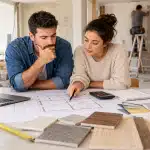 Pareja organizando una reforma y revisando el presupuesto de una vivienda